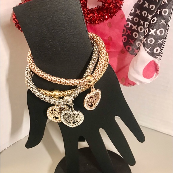 Trendy boutique Jewelry - ‼️ RE-STOCK‼️🌳 Tree of Life -Heart Charm Bangle 3 Piece Bracelet Set NWT